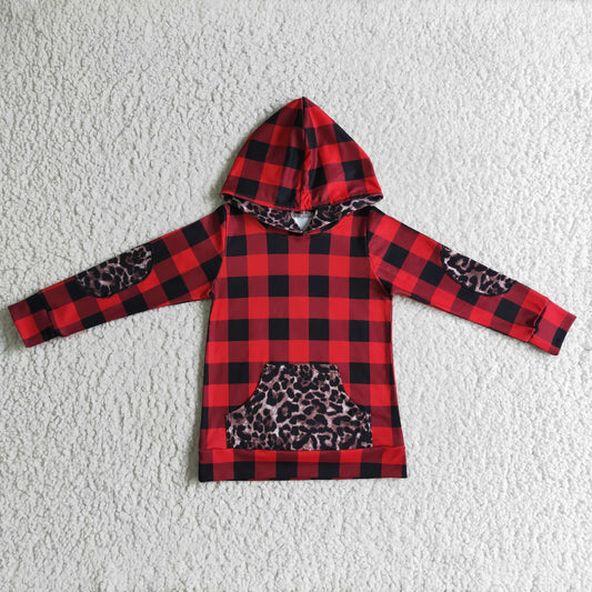 black red plaid long sleeves boy hoodie coat pullover 1008 BT0048