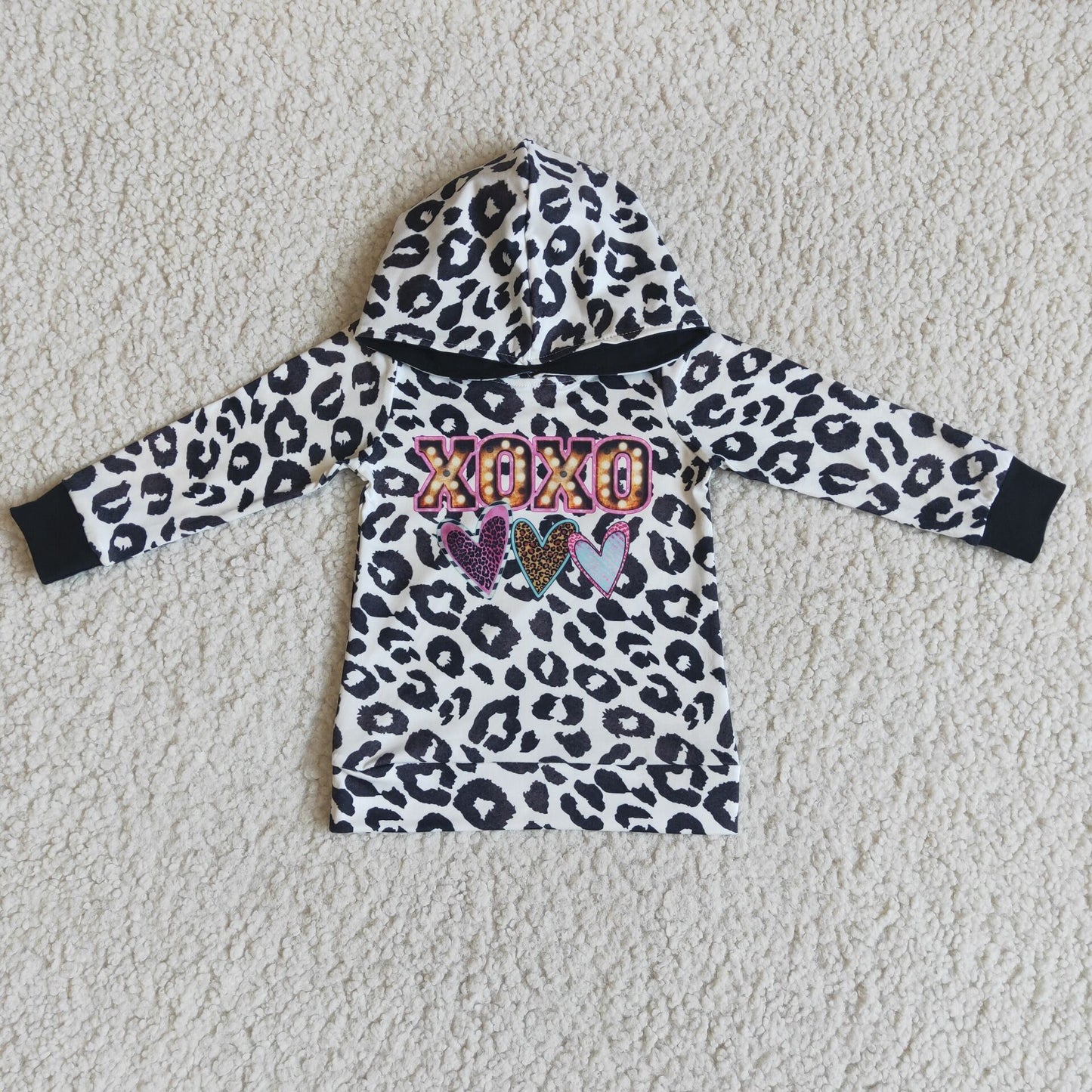 promotion LOVE valentine xoxo letter leopard print black white pocket hoodie