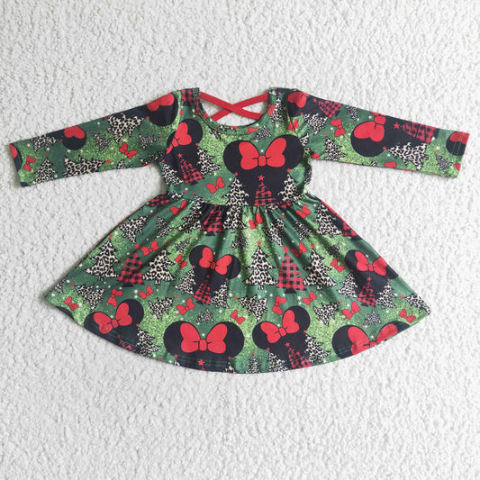 GLD0018 green mouse clothes crisscross bow girl dress 20230612 RTS