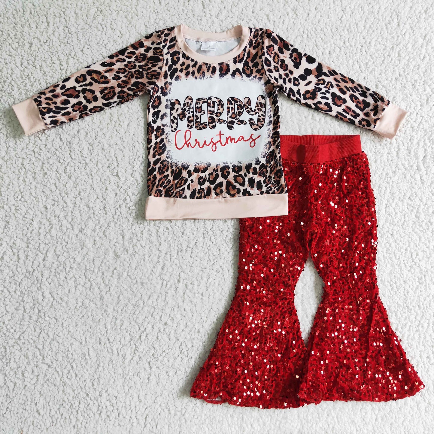 1014 RTS merry leopard long sleeve sequin girl OUTFIT