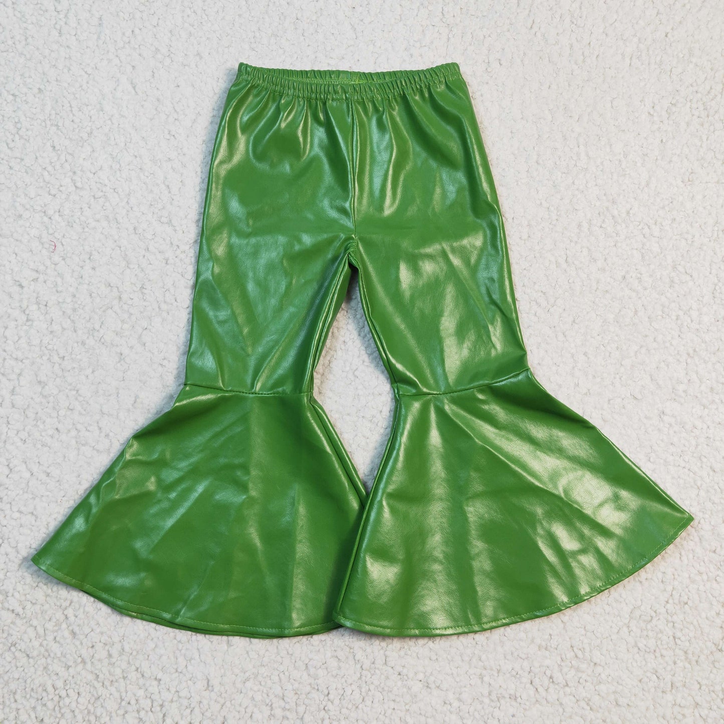 P0051 girls leather green bell bottom pants 20230102