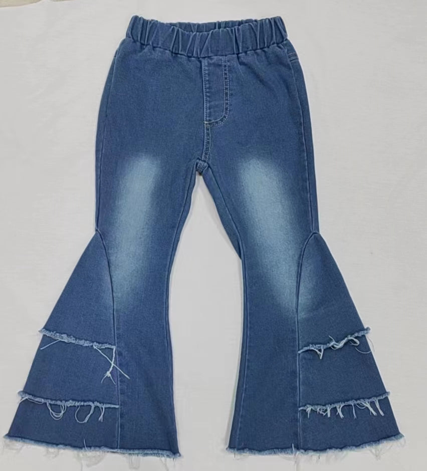 P0069 green purple yellow stripes bell kids girl denim jeans 20230106 PREORDER