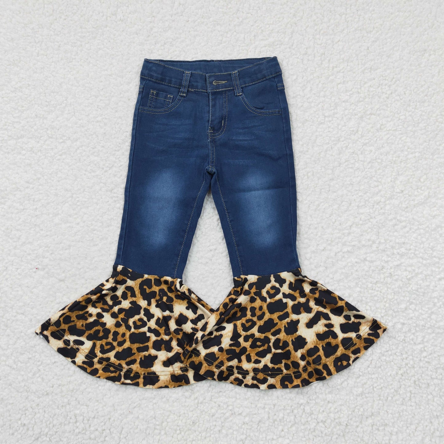 P0116 kids ruffle leopard jeans long bell girl pants 20230314 rts