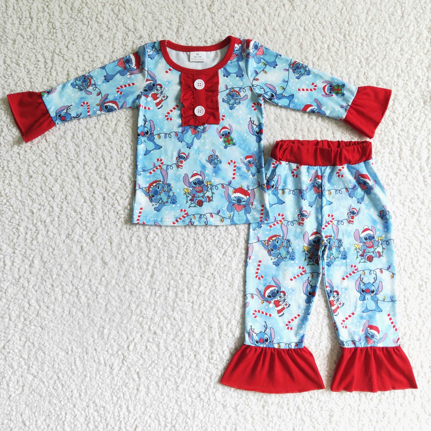 GLP0157 Stitch RTS blue Christmas cartoon long sleeve girl pajamas outfit 20230530