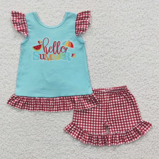 promotion GSSO0134 Watermelon summer short sleeve summer shorts girl outfit 202 RTS