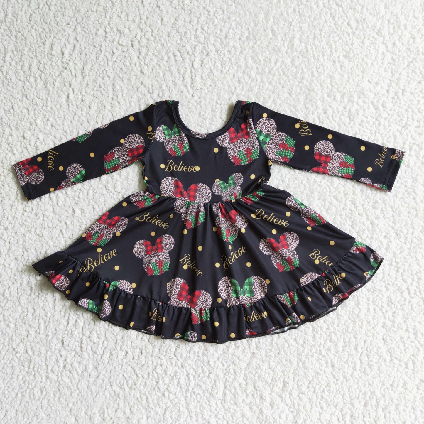 promotion 202409 202409 GLD0001 RTS cartoon mouse believe long sleeve black girl dress