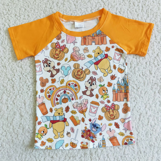 Promotion RTS orange cartoon bear girl short SLEEVE top halloween pumpkin
