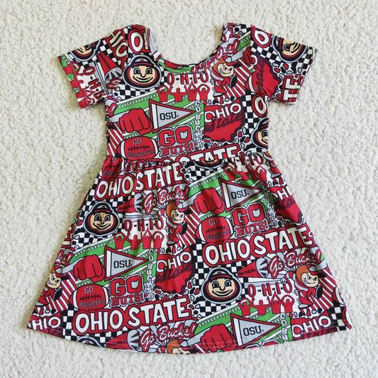 GSD0113 team RTS  state red cartoon bear football team state short sleeve girl dress