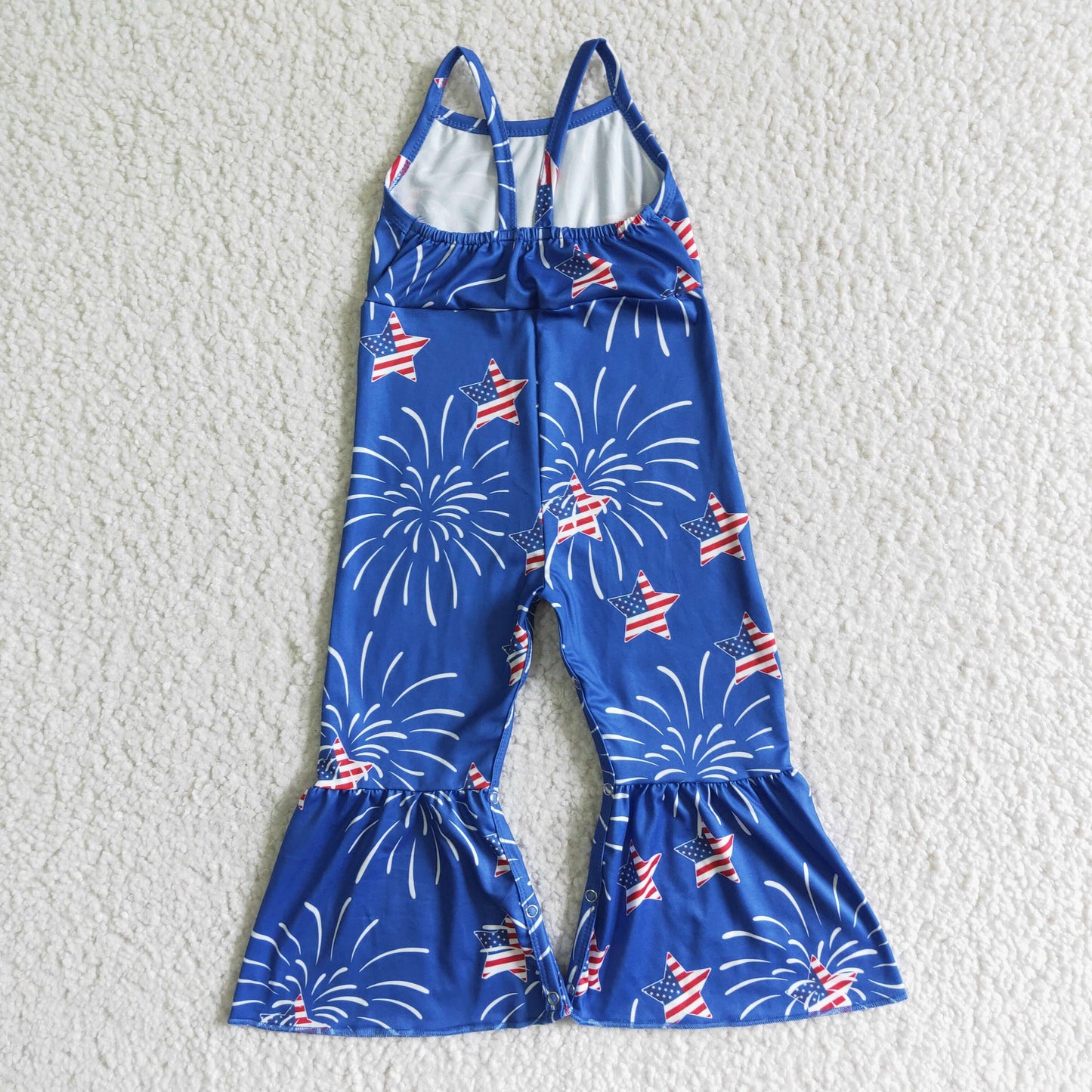 SR0055 RTS 4th July American national Day pink firework blue red star overall shoulder sling jumpsuit real pic 0518