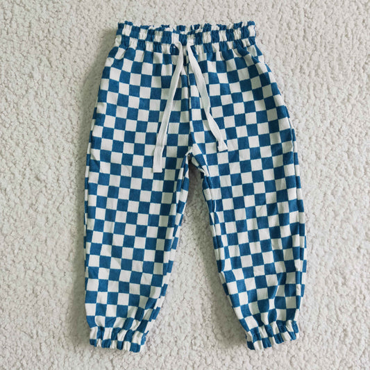 P0018 blue plaid checkerboard cotton long boy jogger pants RTS 20230228 RTS