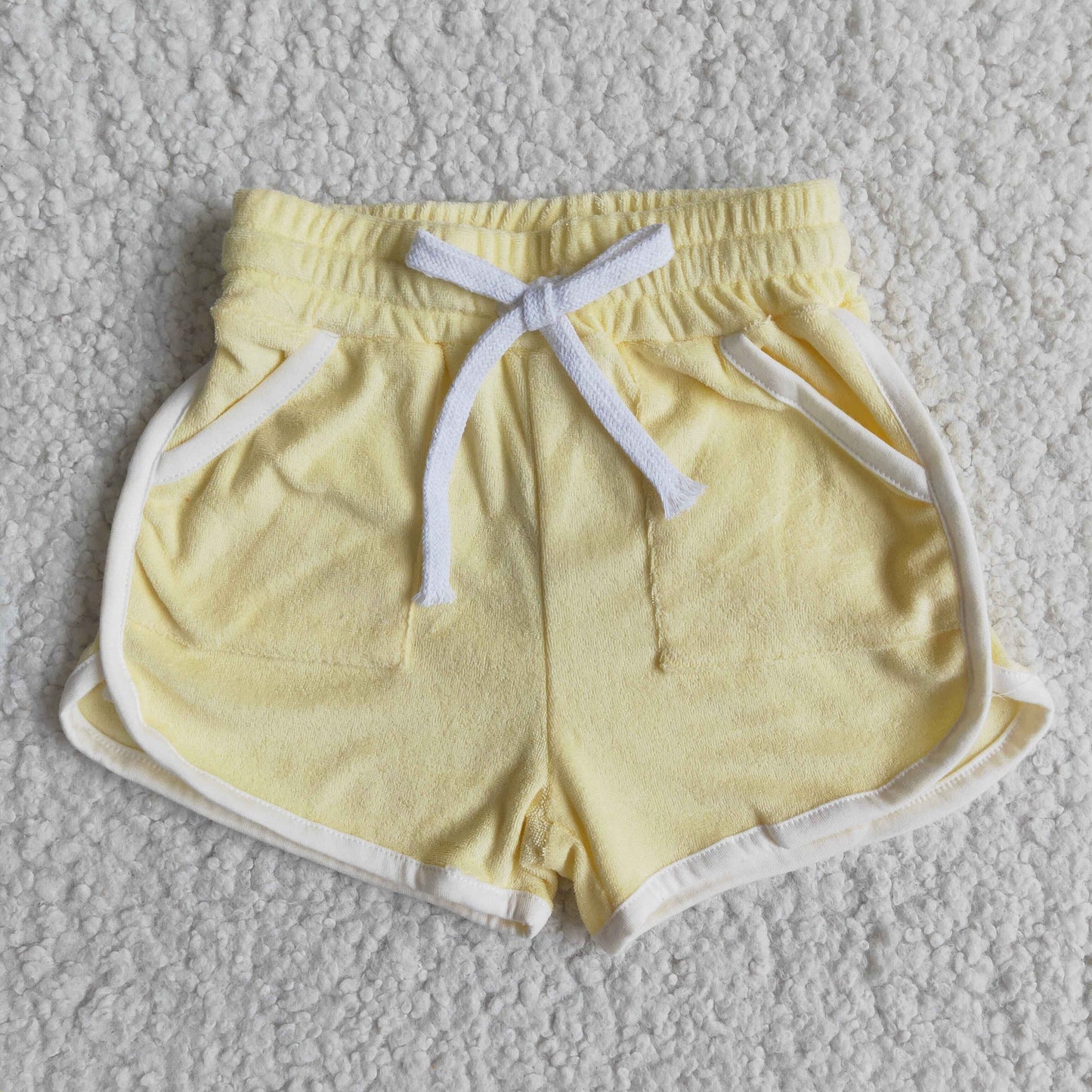 apricot solid color pocket girls towel fabric sports shorts 0124