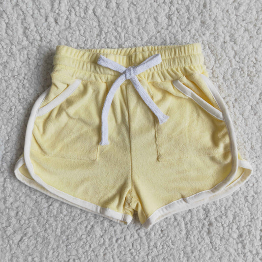 apricot solid color pocket girls towel fabric sports shorts 0124