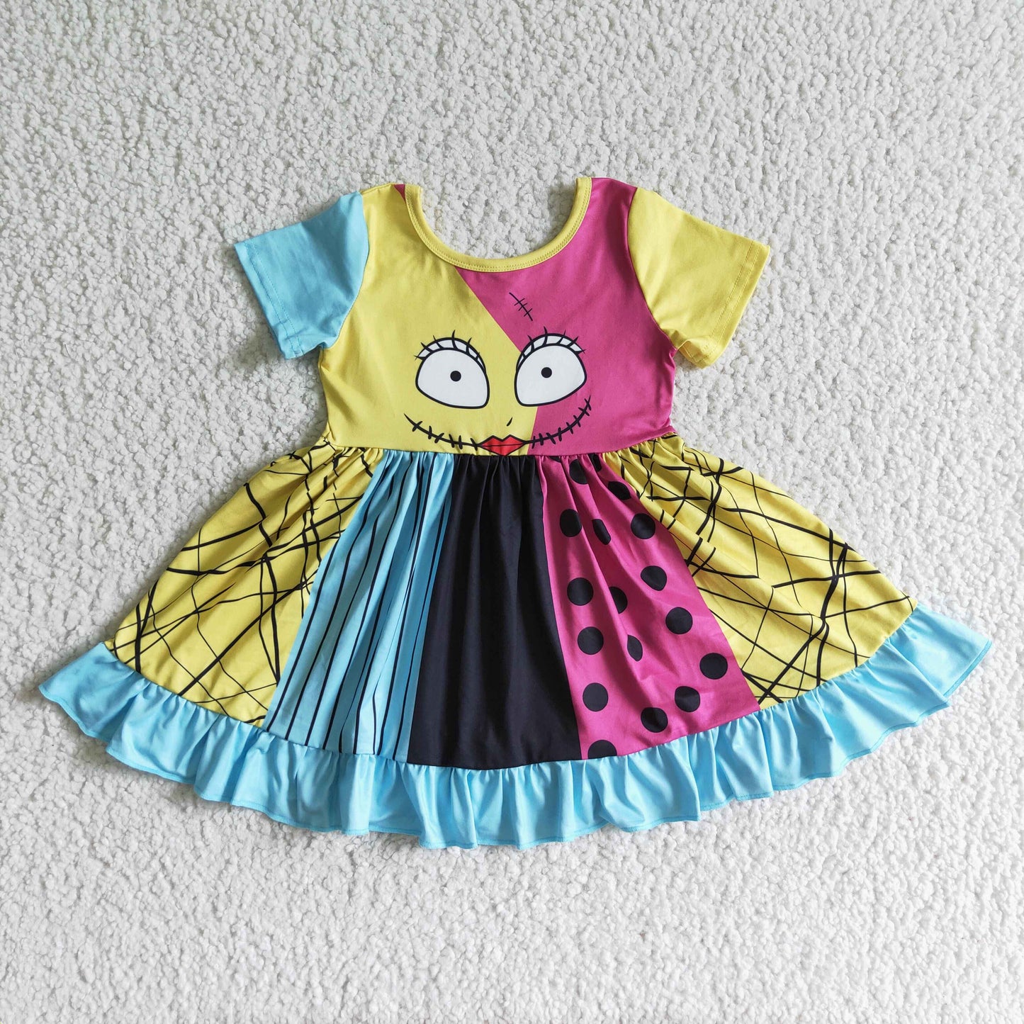 RTS colorful short sleeve patch work halloween girl dress 0802