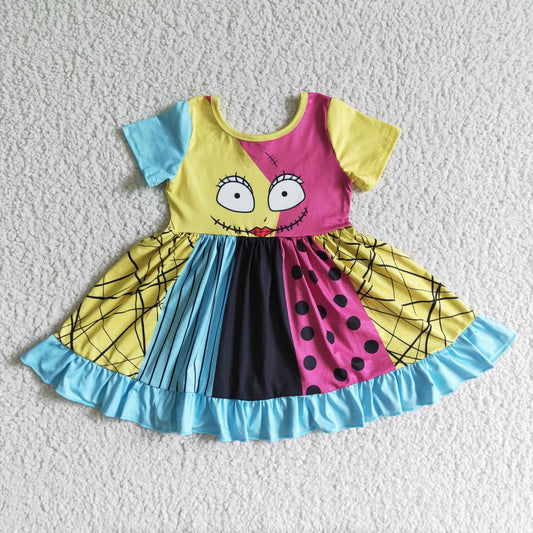 RTS  colorful short sleeve patch work halloween girl dress 0802