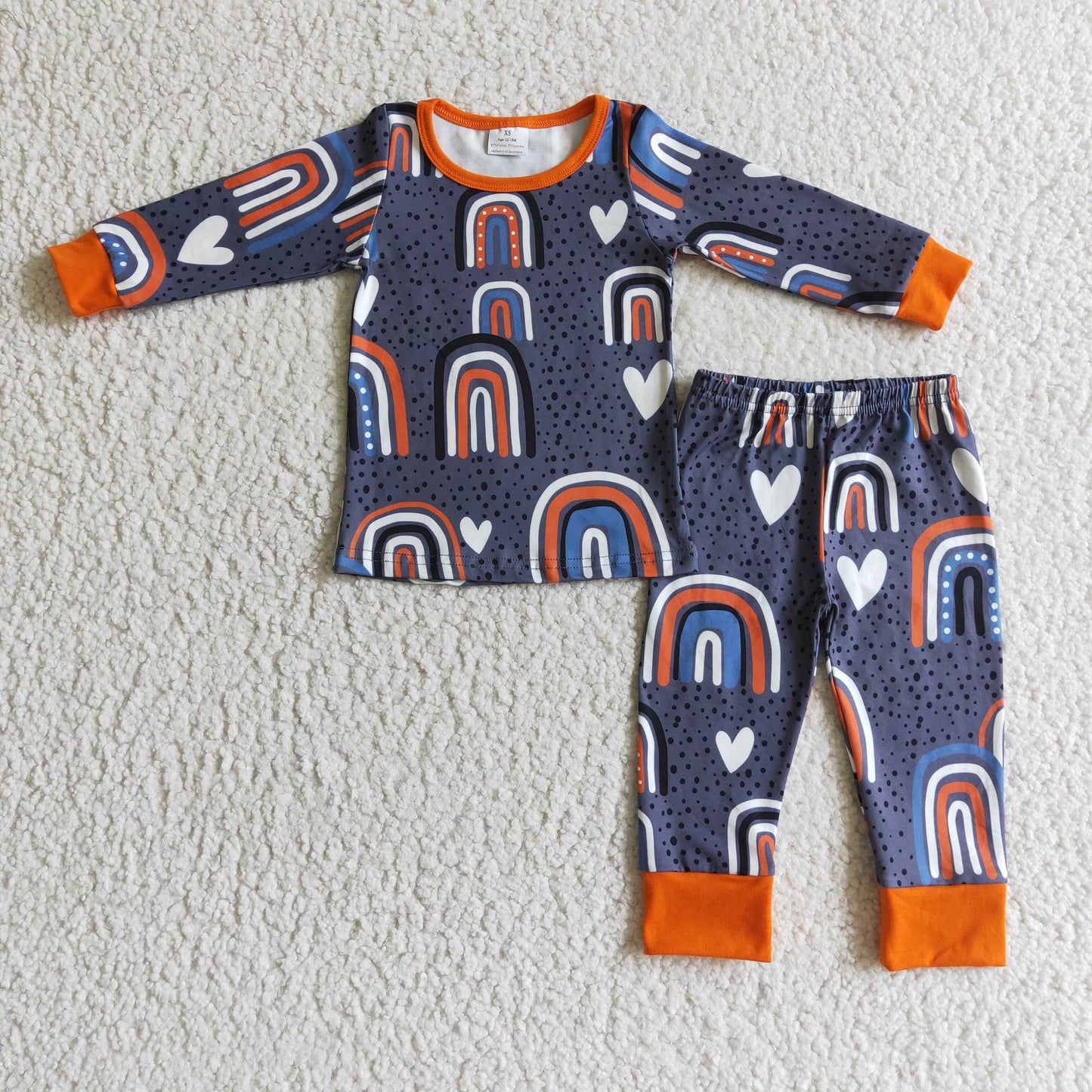 promotion price GLP0234 RTS outfits kids long sleeve rainbow polka dots gray orange pajamas