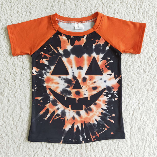 BT0043 RTS orange pumpkin short sleeve boy short top halloween 20230520 RTS