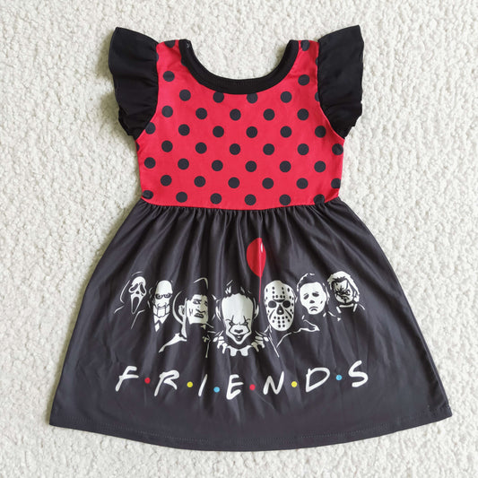 RTS halloween dots short sleeve white head friend cartoon skull goast girl dress 0714 RTS