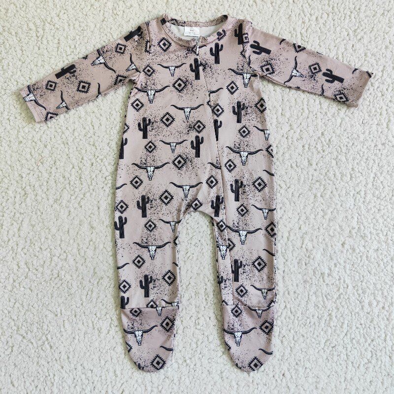 PROMOTION PRICE LR0074 RTS cow brown long sleeve zipper baby boy girl sleep romper 20230221