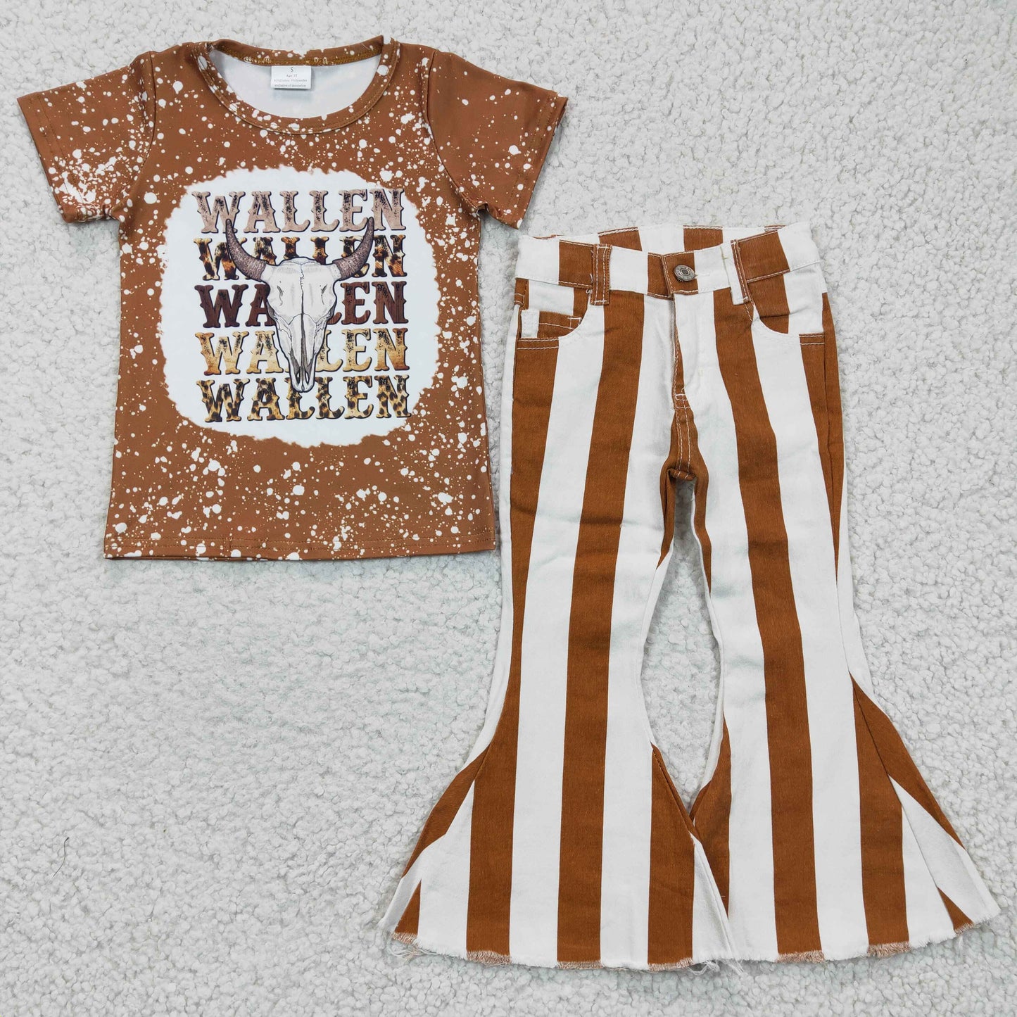 组合GSPO0409 willem western kids top cow short sleeve brown denim jeans girl outfit 20230109 RTS