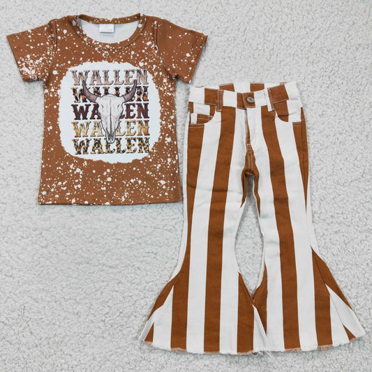 组合GSPO0409 willem western kids top cow short sleeve brown denim jeans girl outfit 20230109 RTS