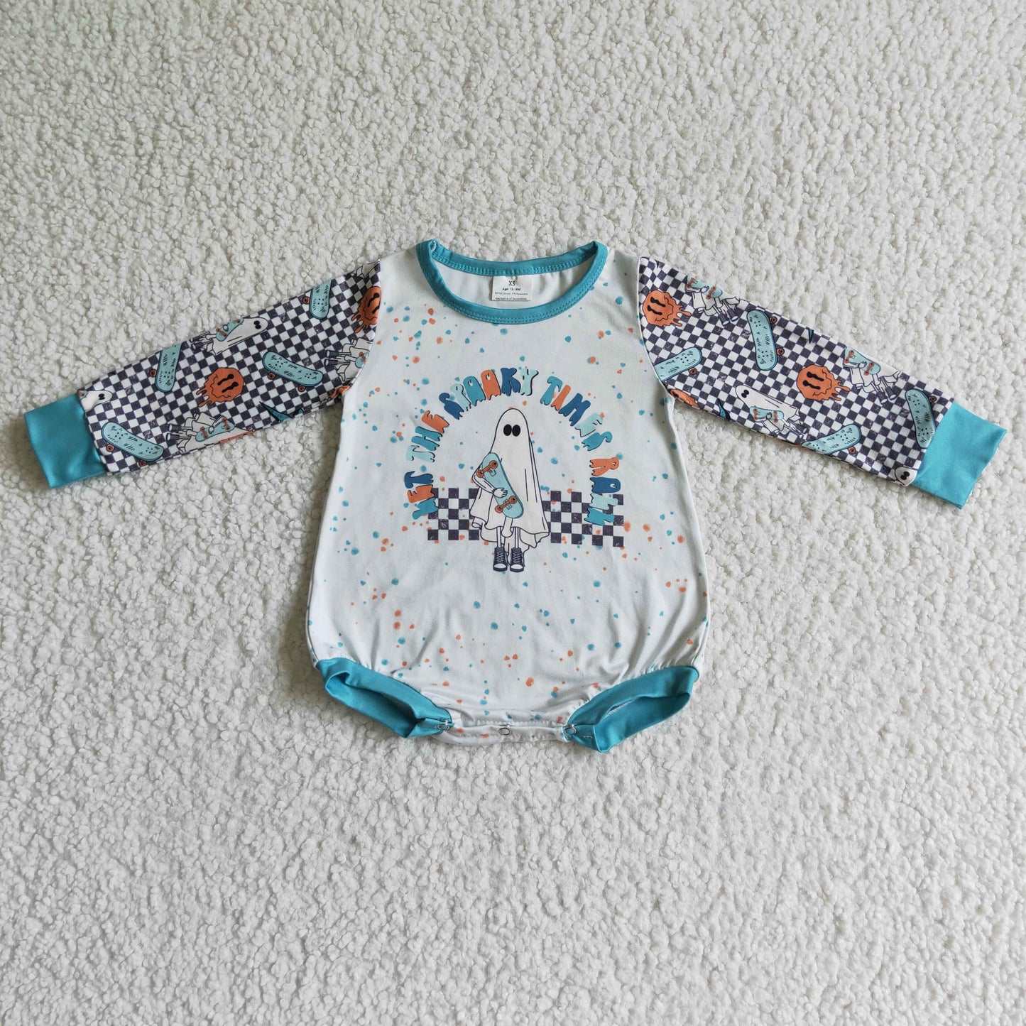 green white head halloween long sleeve baby boy bubble romper 0818 RTS LR0085