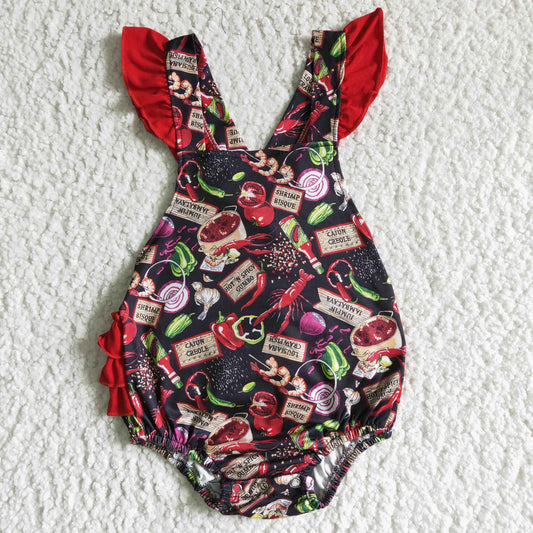 B0-9  crawfish tomato spicy food girl summer romper 1229