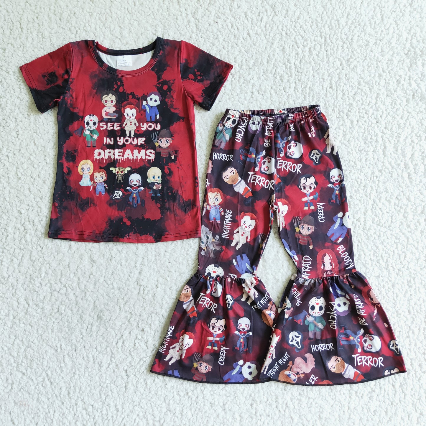 halloween short sleeve catoon bell bottom pant girl outfits 0809 RTS