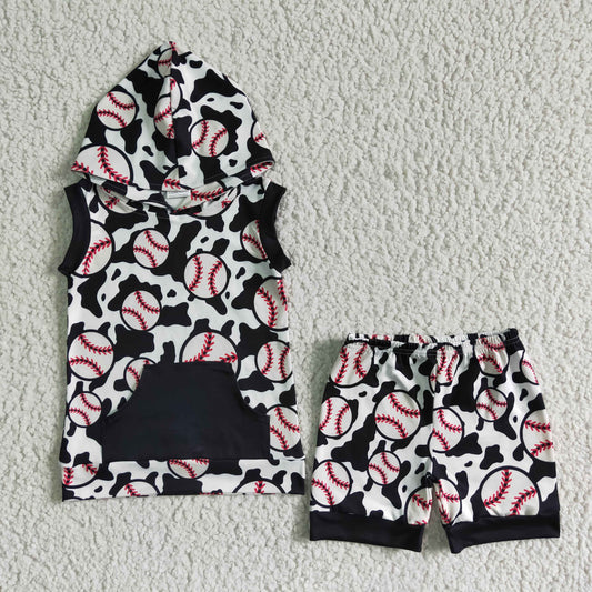 BSSO0065 RTS  baseball cow print hoodies shorts boy summer outfit 0527