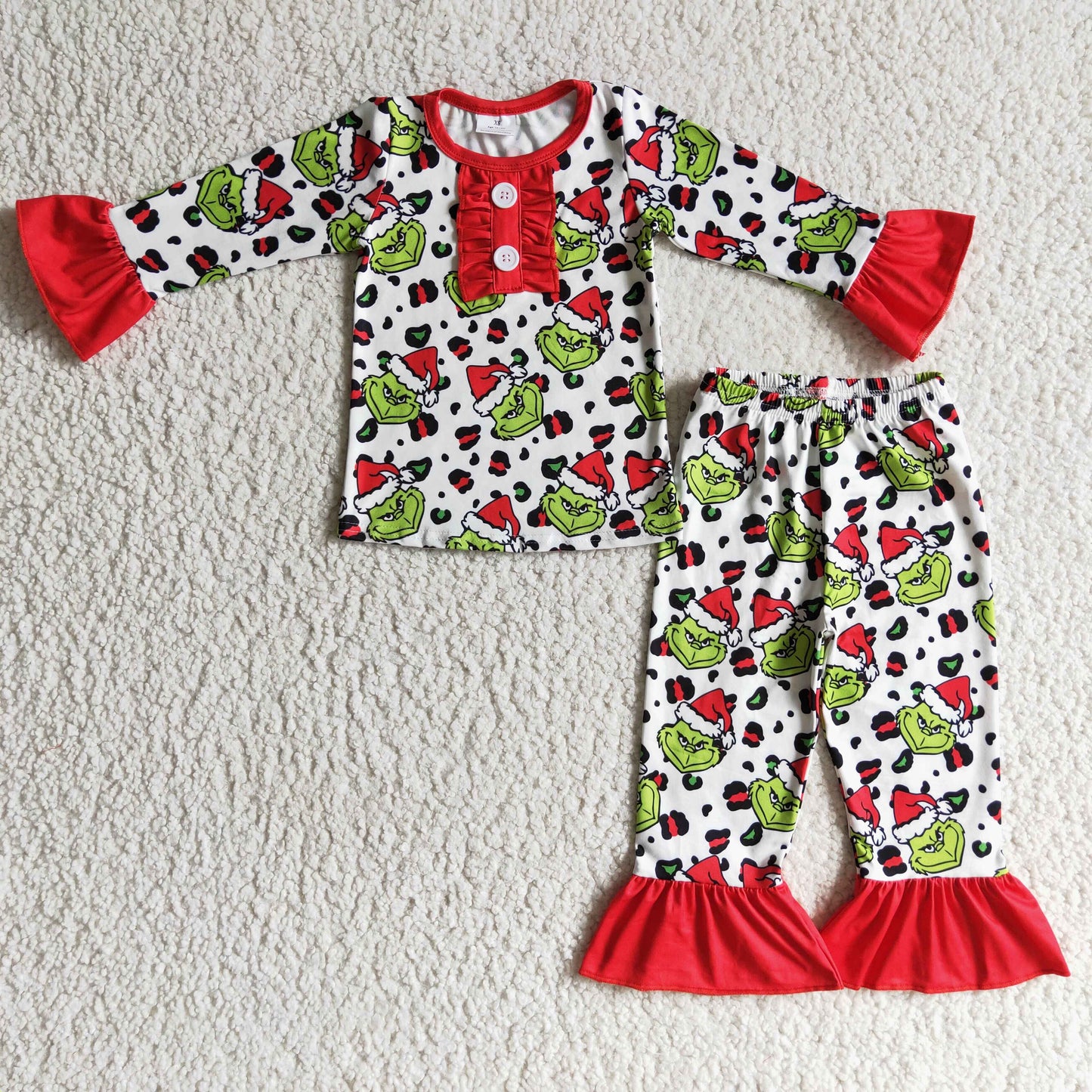 promotion GLP0214 merry Christmas green grin long sleeve girl pajamas outfit RTS 20230520