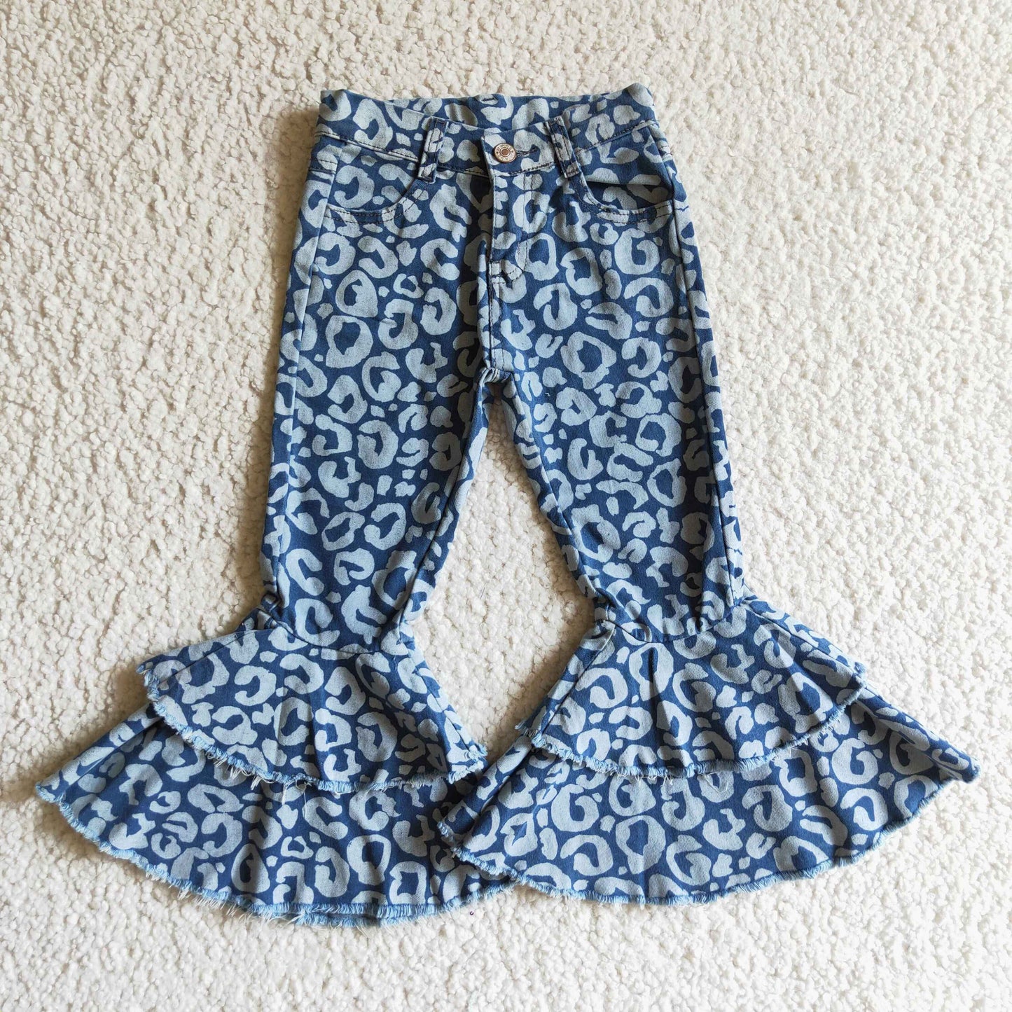 0927 RTS Bue leopard long denim jeans pants