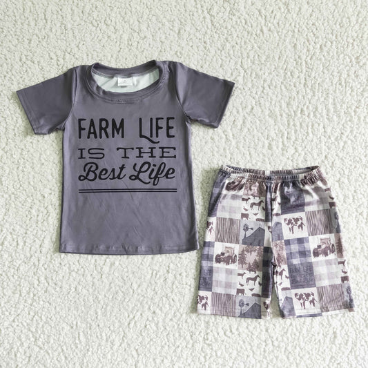 BSSO0029 RTS farm life is the best life cow short sleeve shorts boy outfit 20230304