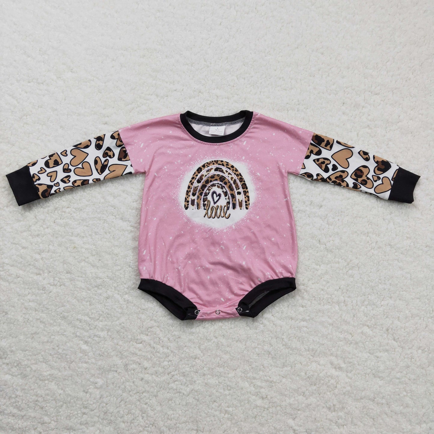 1117 RTS pink leopard love girl bubble romper LR0220