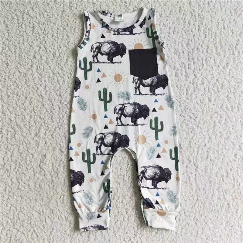 SR0071 western cow sun short sleeve boy kids romper preorder 20230308 RTS