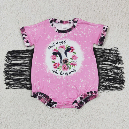 1122 promotion SR0105 RTS tassel fringle cow short sleeve girl bubble romper