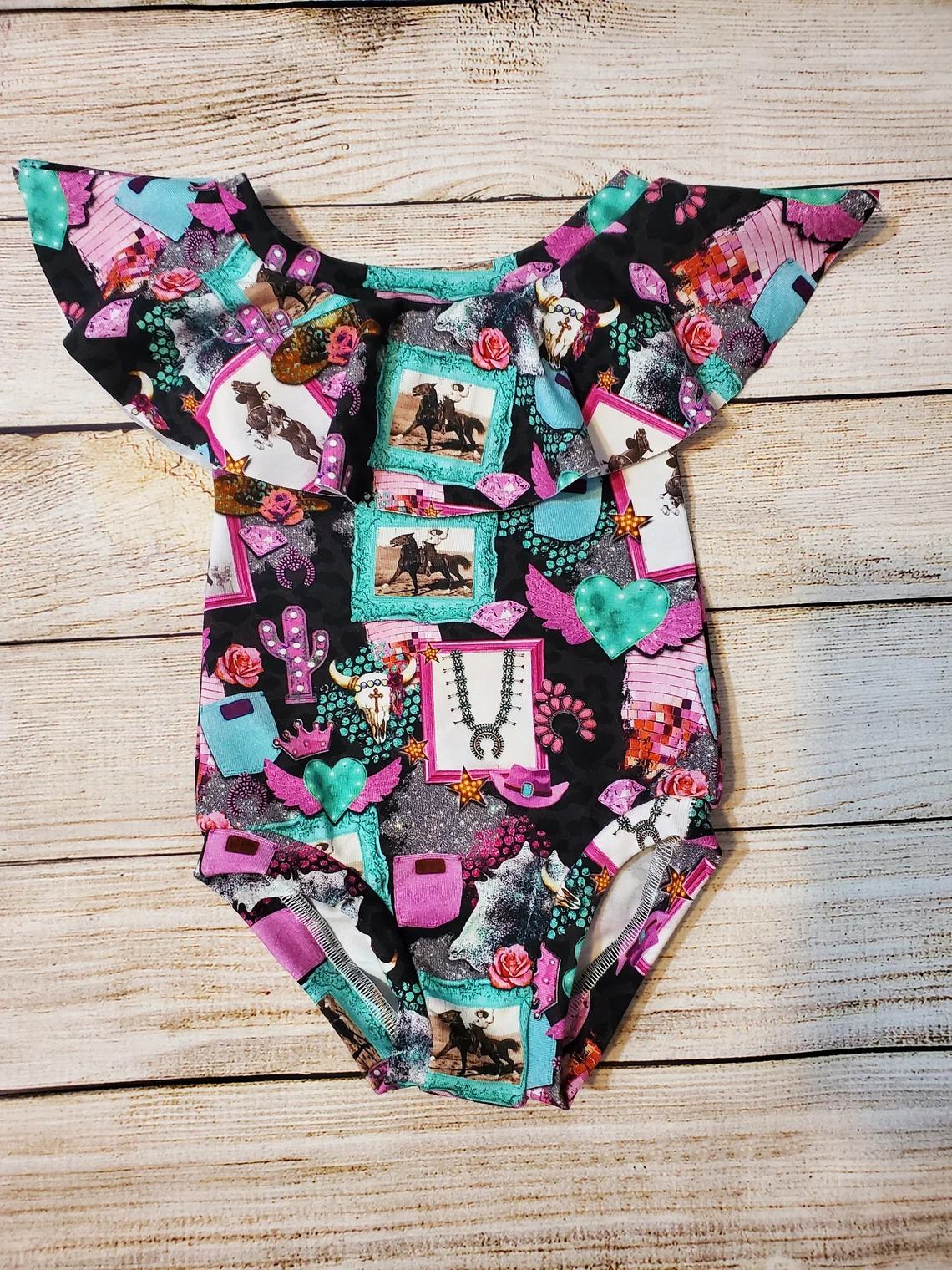 SR0219 western horse short sleeve girl romper 20230306 RTS