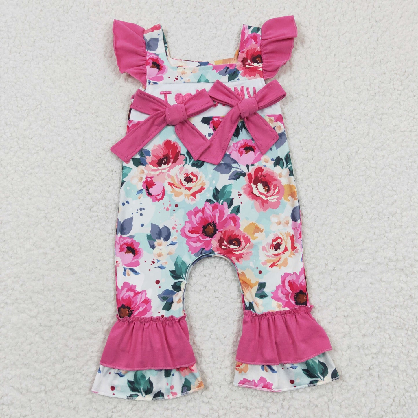 SR0251 western flower embroidery love mommy puffy short sleeve kids girl Baby romper 20230405 RTS