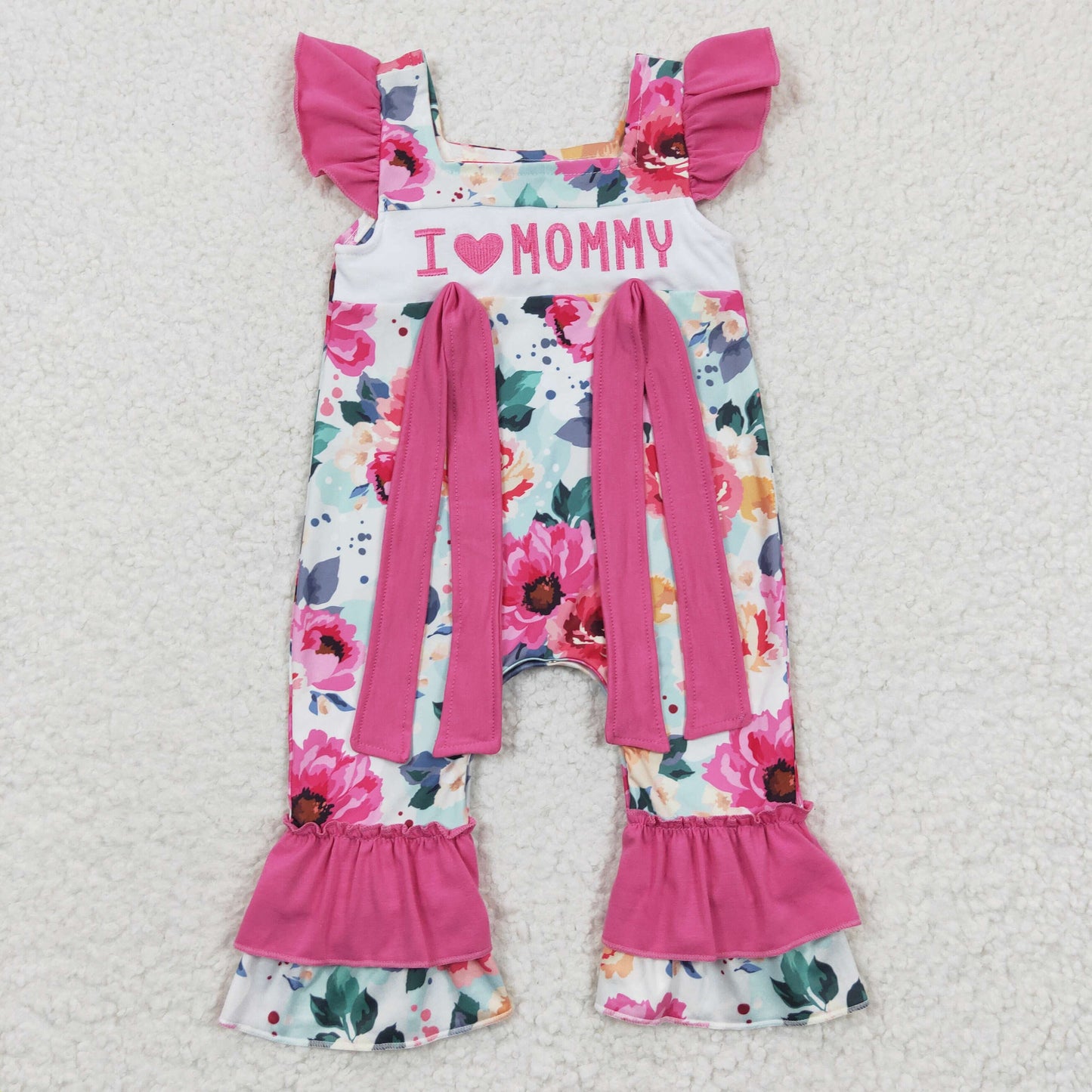 SR0251 western flower embroidery love mommy puffy short sleeve kids girl Baby romper 20230405 RTS