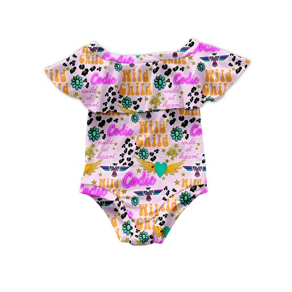SR0253 western cow gem child short sleeve kids girl Baby romper preorder 20230114