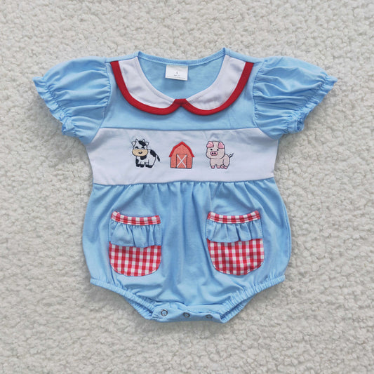 SR0263 short sleeve cow house embroidery girl romper RTS Free shipping order $100+