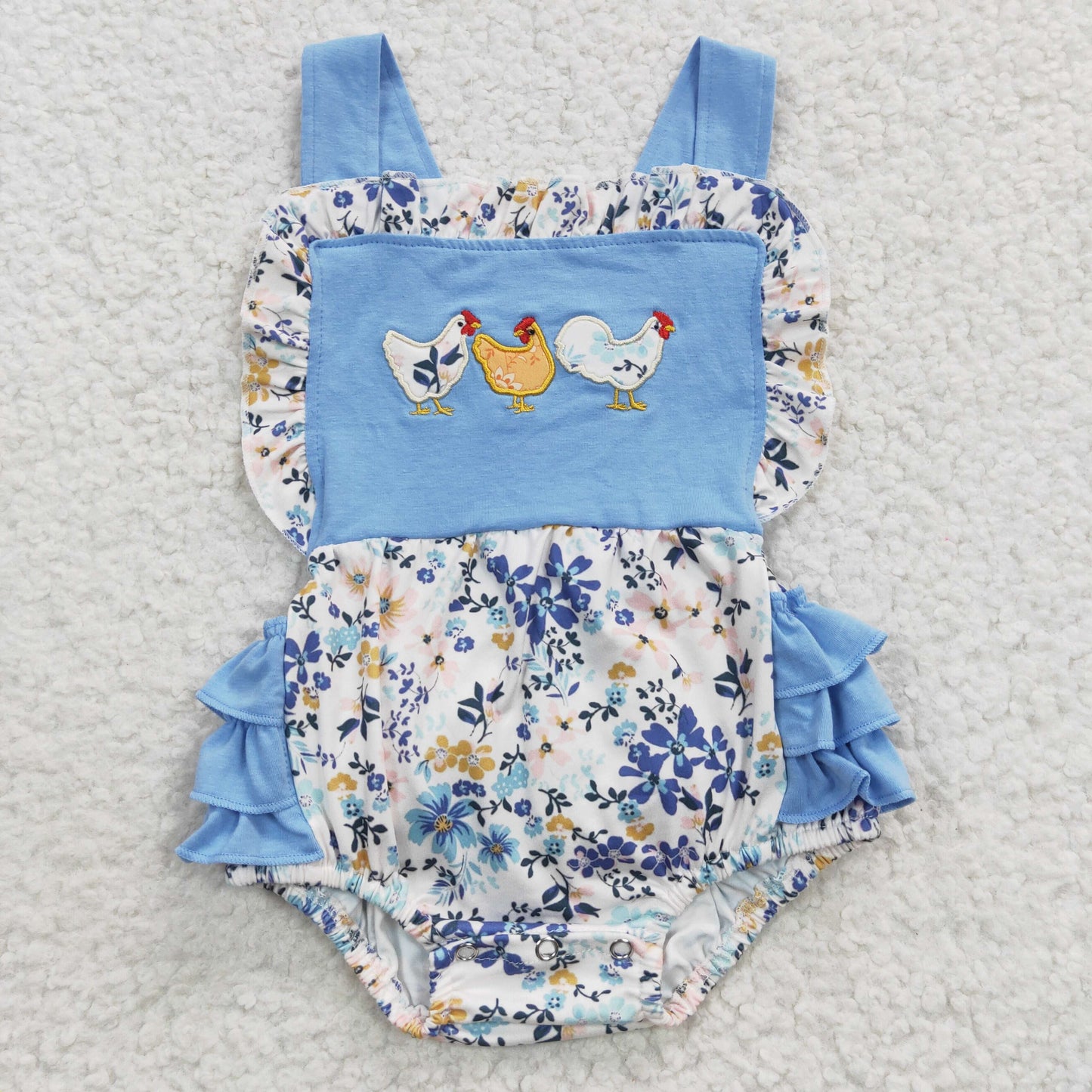 SR0285 chicken embroidery tank-sleeve short sleeve girl romper 20230412 RTS