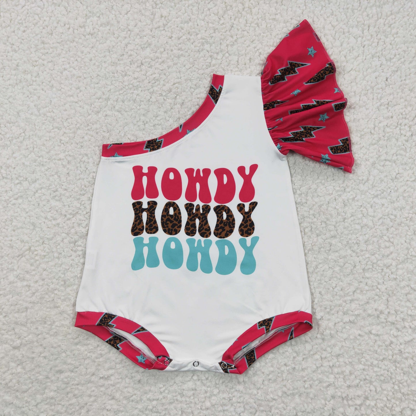 SR0316 cow western one shoulder short sleeve girl bubble romper 20230329 RTS