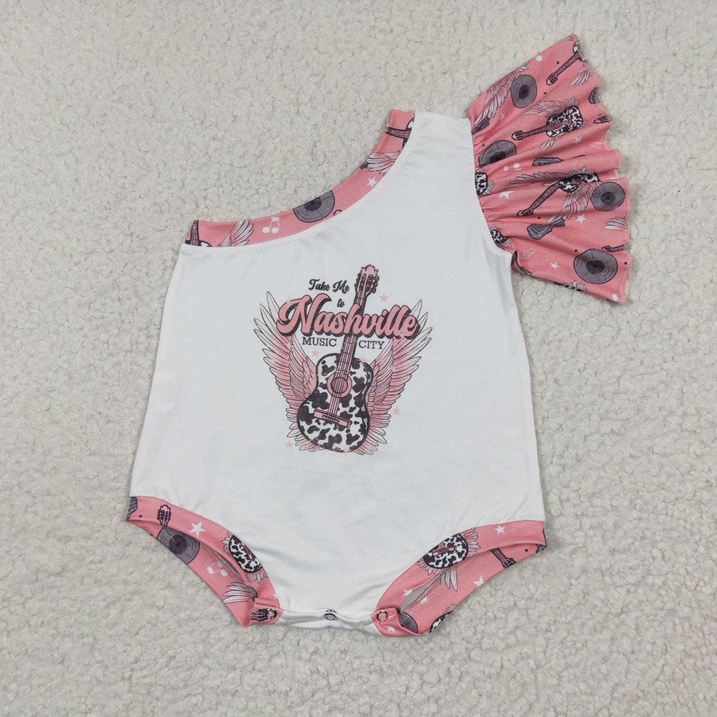 SR0317 guitar cow wing western one shoulder short sleeve girl bubble romper 20230321 RTS