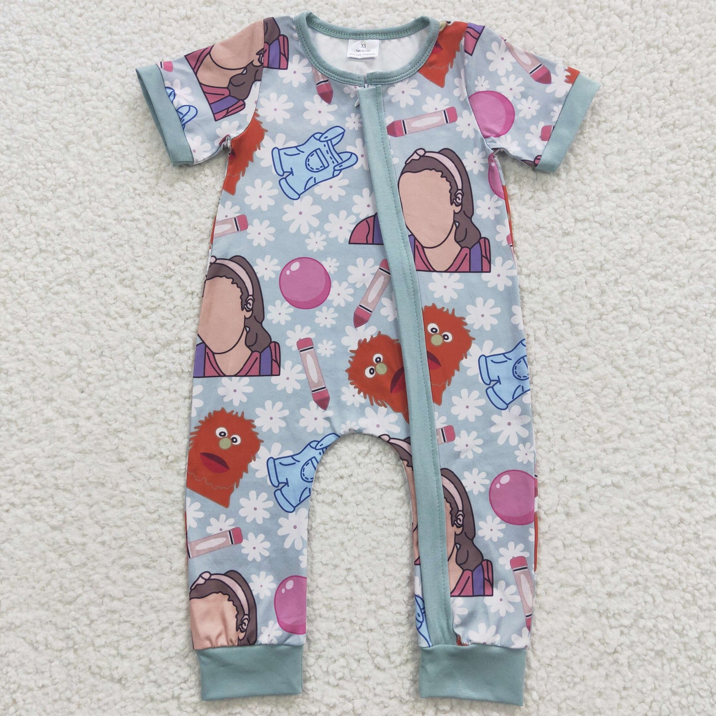 SR0347 cartoon Mr rachel school short sleeve boy girl romper 20230417 RTS