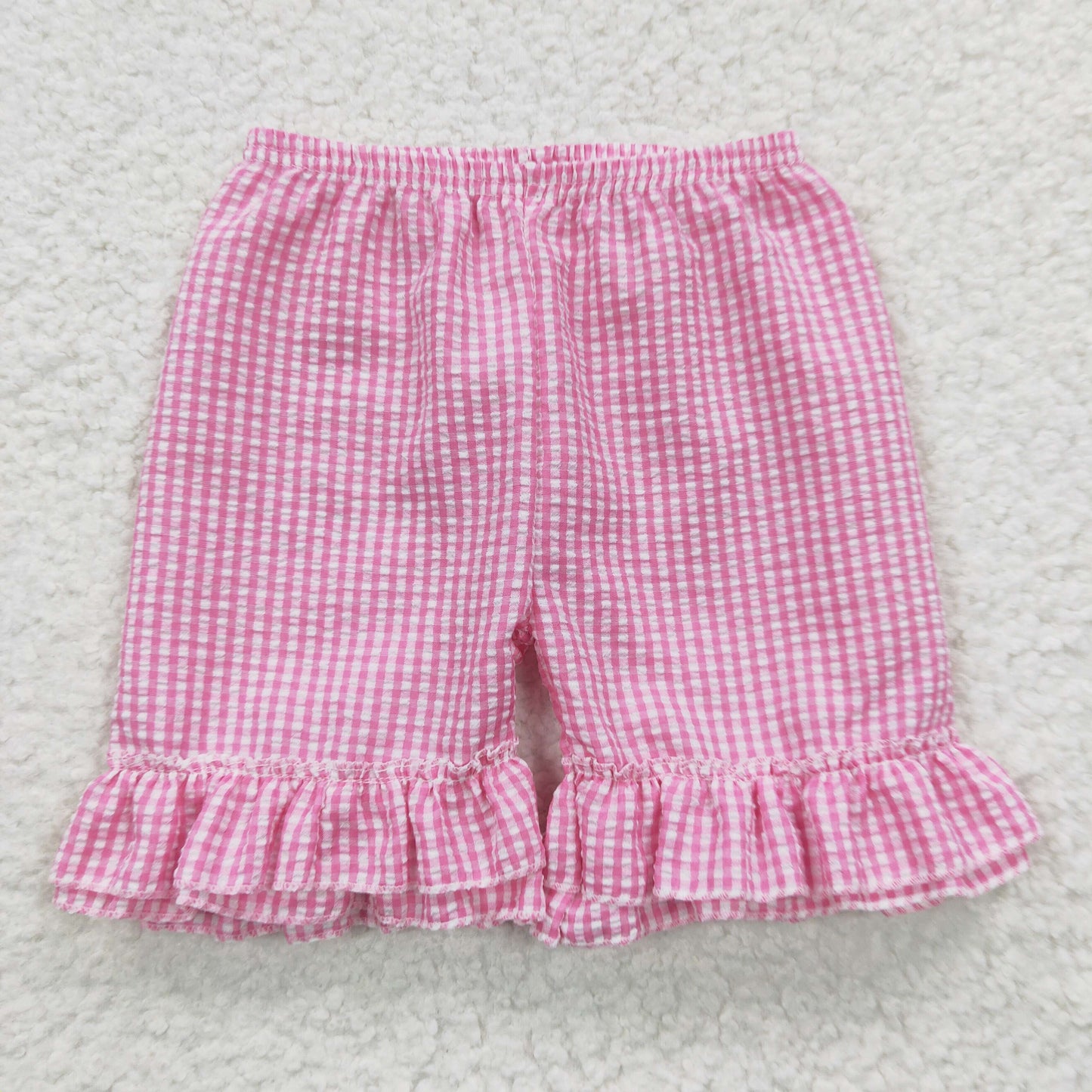 SS0063 girl seersucker ruffles pink summer shorts 20230325 RTS