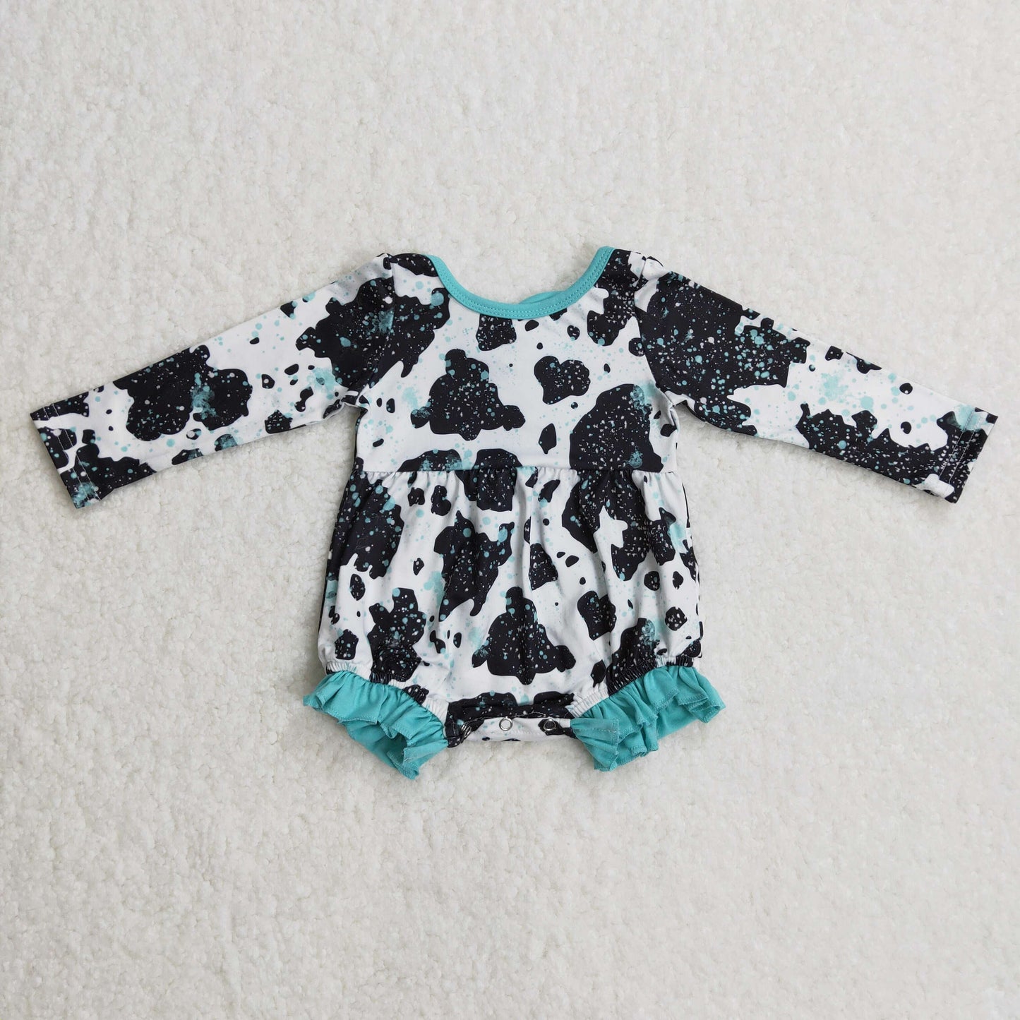 LR0197 RTS cow long sleeve girl bubble romper bow 1117