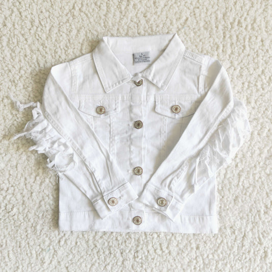 white tassels solid color button denim coat 0309