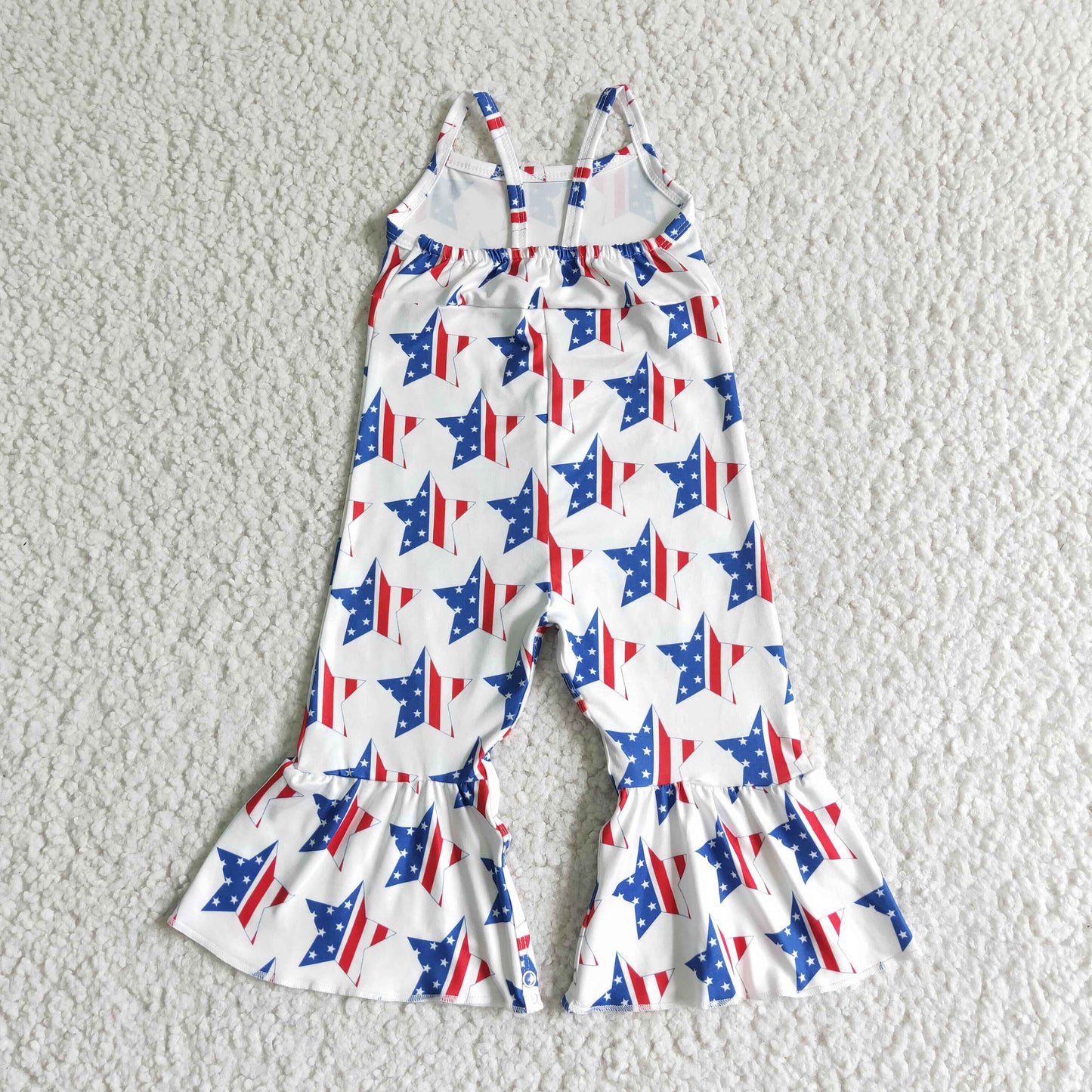 SR0057 RTS 4th July USA American national Day blue red stars bell bottom overall shoulder sling jumpsuit 20230308 RTS
