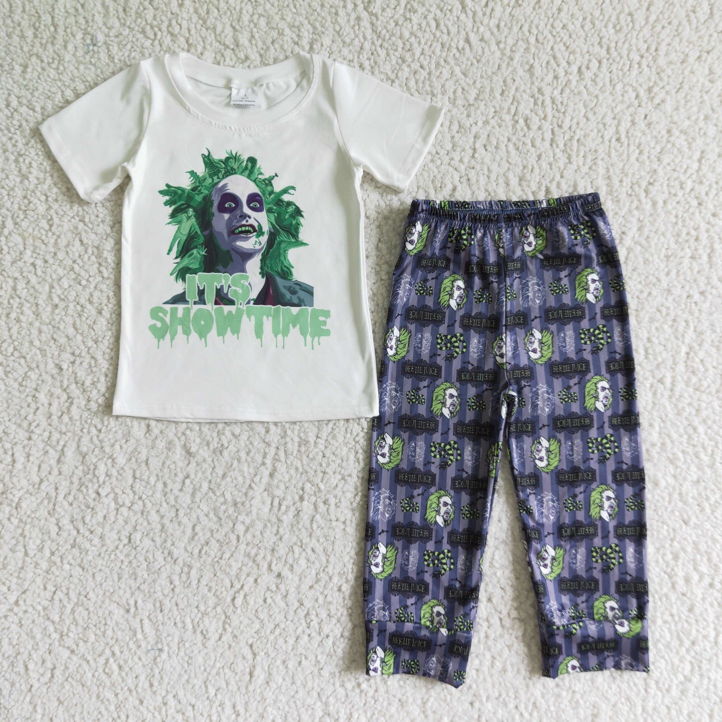 202408 RTS promotion RTS 0630 halloween show time short sleeve long pants green hair skull boy outfit