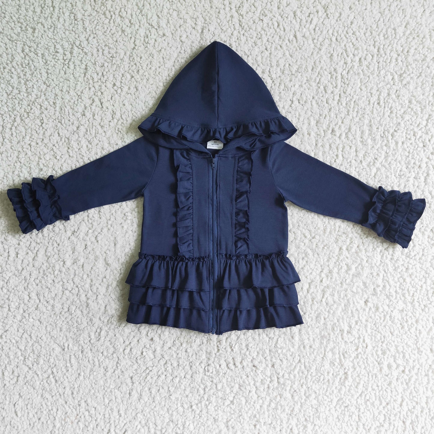 GT0013 Blue Ruffle print zipper design hoodie loose kids coat RTS