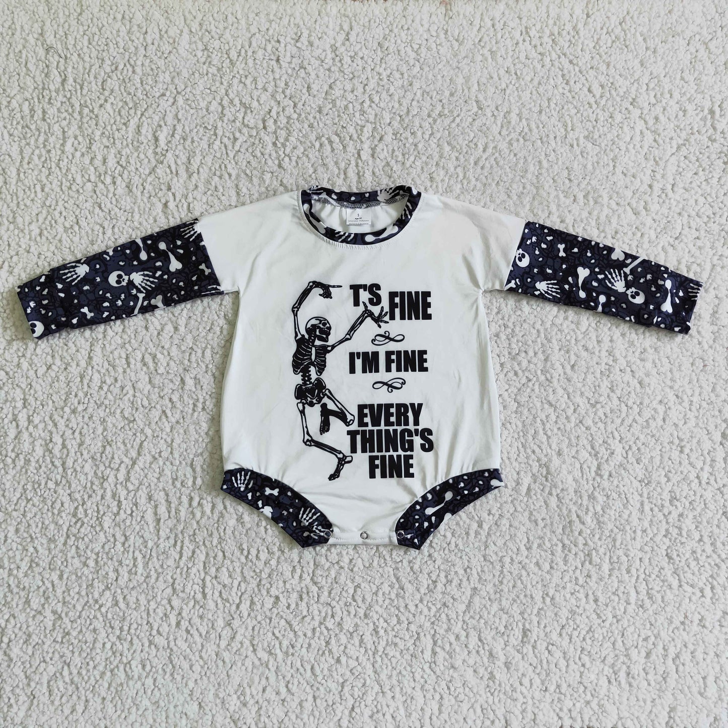 RTS black white halloween goast skull long sleeve baby girl romer 0921